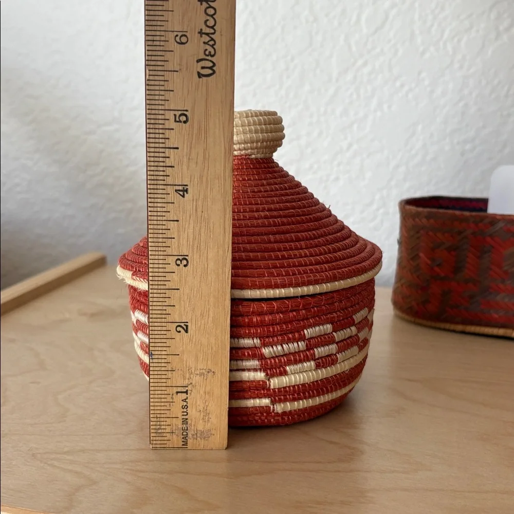 Vintage Handwoven African Mini Basket with Lid Set
